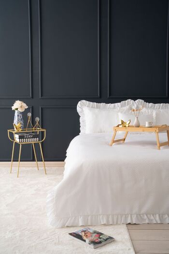 Odamoda White Single Eva Bedspread Set - Cotton and Ruffled, Stylish Box and Pack