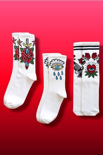 ZEYZEY MONKEY Set of 3 Rose and Eye Pattern Mixed Socks