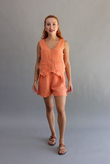 ASC SUN Women's Muslin Buttoned Shorts and Vest Set