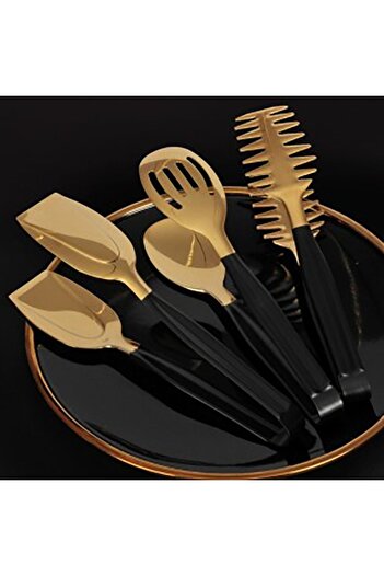 Demir Çeyiz Dmr Life Gold Black Serving Presentation Pasta Pastry Salad Cake Tongs Set 3 Pieces