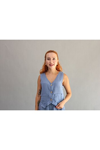 ASC SUN Women's Muslin Buttoned Shorts and Vest Set