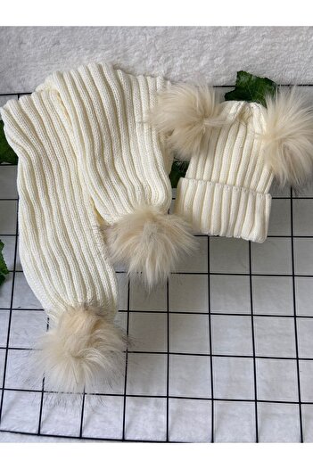 machupıcchu Baby Scarf Beanie Set with Pompom