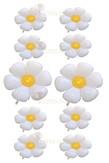 LOTUS PARTY 10 White Daisy Foil Balloons - 2 Large Daisy 8 Small Daisy Foil Balloons