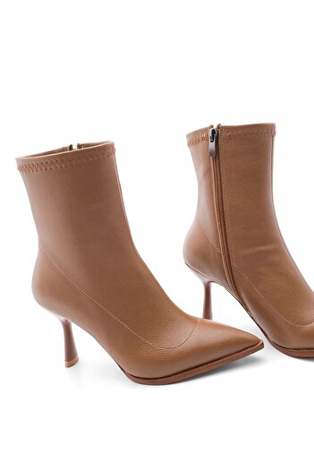 Marjin Women's Heeled Boots Pointed Toe Goblet Heel Daily Classic Boots Holes Mink