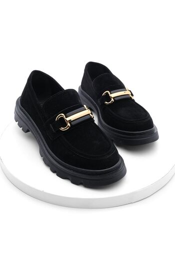 Marjin Women's Loafer Thick Sole Chain Casual Shoes Yones Black Suede