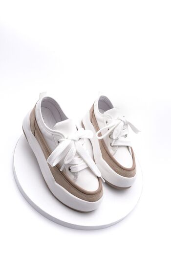 Marjin Women's Sneaker Lace-Up Thick Sole Sports Shoes Aresva Beige