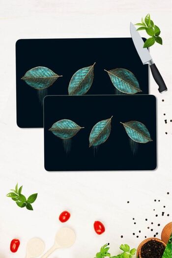 Saban 30x40 Cm and 20x30 Cm Three Leaf Glass Cut Plate and Stove Protected Set of 2