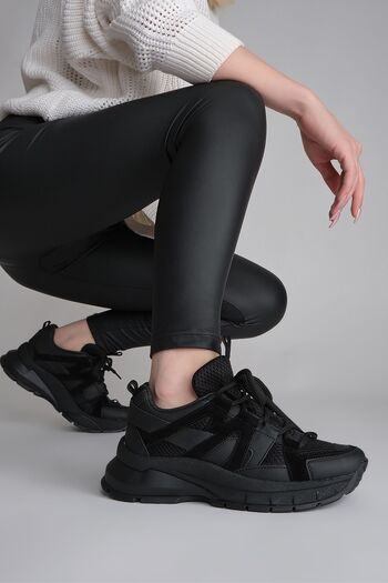 Marjin Women's Sneaker Lace-Up Thick Sole Sports Shoes Tale Black