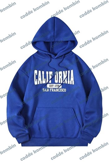 caddekombin Califor Ornia 1776 Oversize Sweatshirt - Sax Blue Printed, Winter Thick