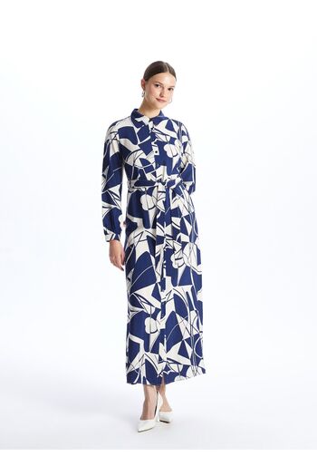 LC Waikiki Gemustertes Damen-Hemdkleid mit langen Ärmeln