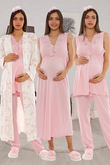 Effort Pijama Lohusahamile Powder 4-Piece Maternity Pregnant Set Effortt 8036