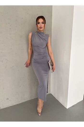 badibadii Γυναικείο φόρεμα με μηδενικό μανίκι και ντραπέ με σκίσιμο