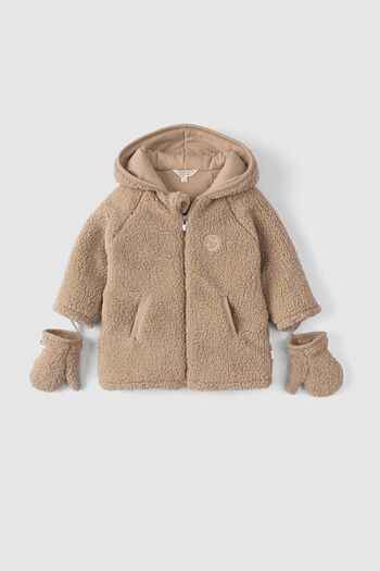 Little Gusto Wellsoft Hooded Baby Jacket with Gloves Beige