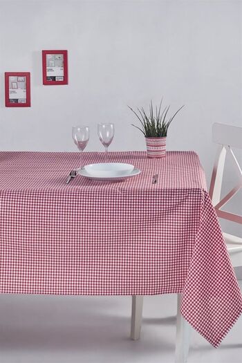 Denizli Concept Red Cotton Tablecloth - 170x220 Cm, Daily and Special Use, Gingham