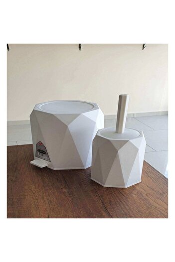 Elif Beya Plastic 5 l Trash Can and Toilet Brush Geo 2-Piece Bathroom Set