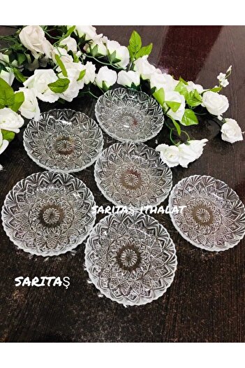 SARITAŞ Crystal Model Glass Plate - 6 Piece Dessert Plate 12 cm