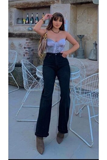 Ramrod Extra High A.c.a.i.p S.o.l.m.a.z Black Loose Jeans Palazzo Trousers (SUPER HIGH NON-FADE)