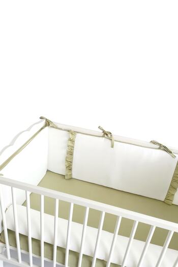 Piamom Baby Crib Frilly Bumper/side Protection Set 60x120 Off White-green