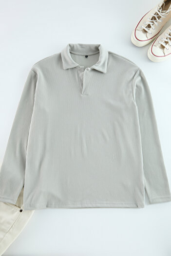 Trendyol Collection Oversize Polo Stone - Μπλουζάκι με ίσιο γιακά TMNAW25PO00001