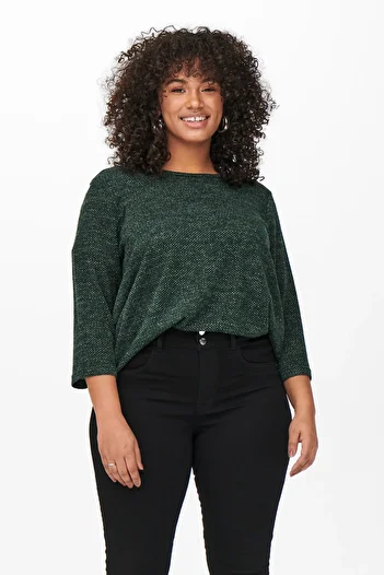 Only Carmakoma LDS Jersey - 3/4 Sleeve, Zipper Detail, Curved Hemline Blouse NML19404
