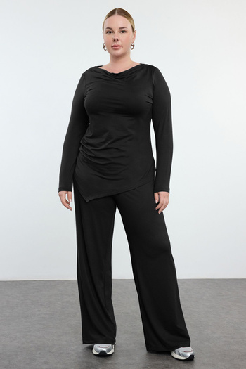 Trendyol Curve Plus Size Black Knitted Set - Boat Neck Tbbaw25cp00015