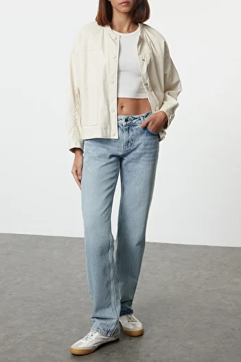 Edit by Trendyol High Waist Light Blue Straight Jeans - TEDAW25JE00007