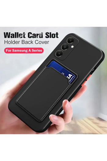 Fibaks Samsung Galaxy A35 Case Camera Protected Black Silicone with Back Card Holder Wallet Red Key