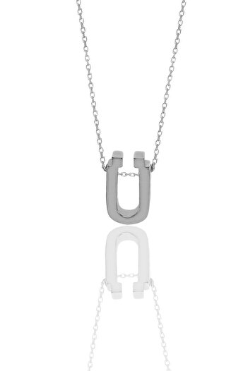 Söğütlü Silver Gümüş Rodyumlu Üç Boyutlu Minimal Ü Harf Kolye Sgtl11181u