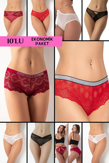 DONEX Pachet 10 Chiloți Bikini Dantela - Femei