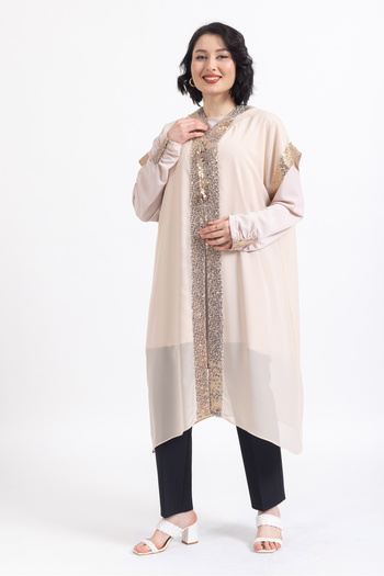 Ayda Triko Plus Size Pullu Chiffon Suit