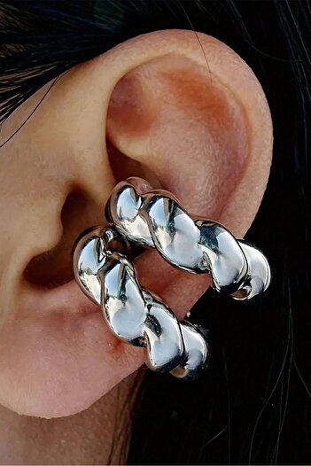 TAKIŞTIR Gümüş Renk Burgu Figürlü Ear Cuff (Çift)