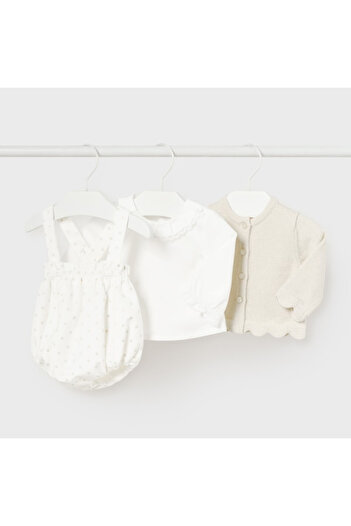 MAYORAL Cream Colored 3-piece Baby Girl Romper Set - Jumpsuit, Bodysuit and Bolero L25k2245
