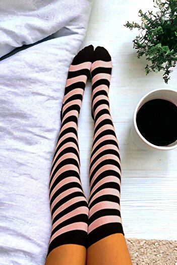 ZEYZEY MONKEY Black Powder Striped Knee High Socks