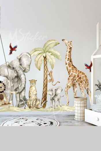 MSticker Set de autocolante pentru decorarea camerei copiilor cu animale Safari