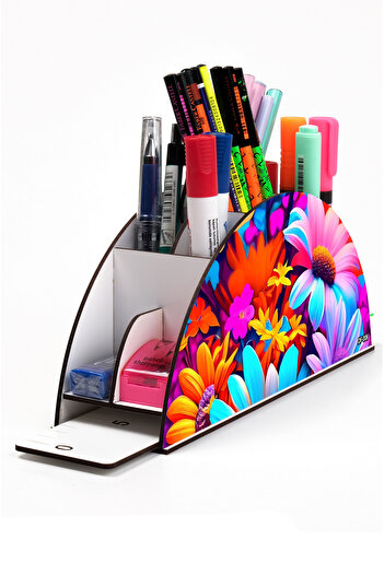 kutuTR Rainbow Flower Patterned Pen Holder Organizer - Ruled Assembled Df-006