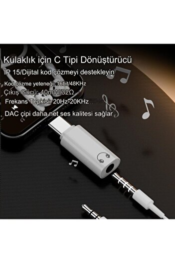 LivX Type C to 3.5mm DAC Kulaklık Dönüştürücü iPhone 15 ve Type C Telefon ile Uyumlu Çevirici OTGAX