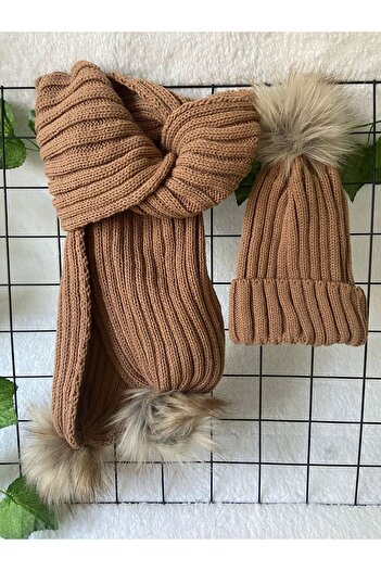 machupıcchu Baby Scarf Beanie Set with Pompom