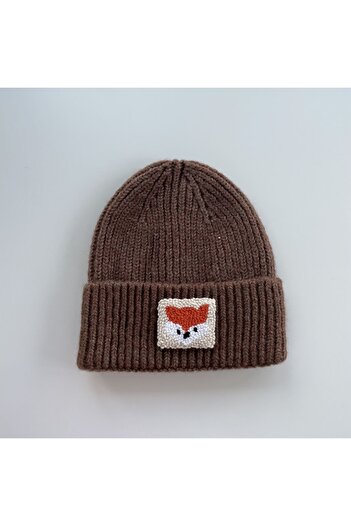 byebruketenci Brown Beret Wool Luxury Fox Punch Detailed Beret Christmas Gift