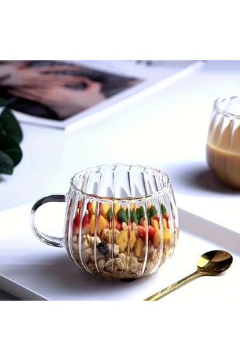 Heredot Mithra Life 400 ml Fireproof Striped Glass Mug - Mit1099