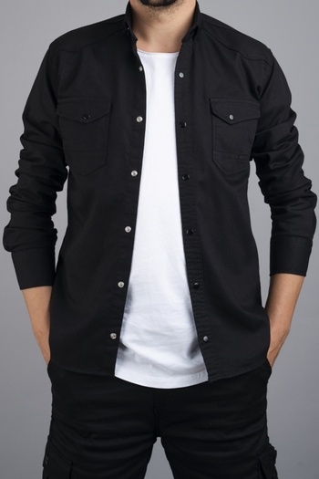 bombe Slim Fit Tight Fit Men's Denim Shirt Black