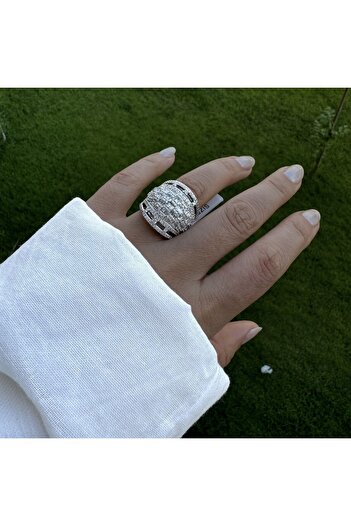 neslyaccessories Zirkon Taşlı İri Model Rodyum Yüzük