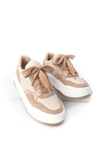 Marjin Women's Sneaker High Sole Lace-Up Sports Shoes Tonbes Beige