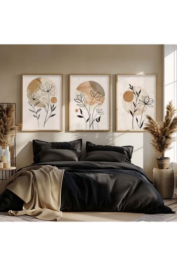 STARYUNA Wooden Framed 3-Piece Floral Boho Painting Yuna28