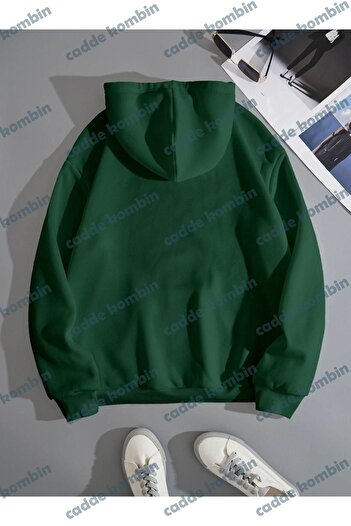 caddekombin Unisex Yeşil San Diego Baskılı Oversize Kapşonlu