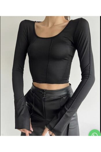 laughs Women's long sleeve square collar flounced backless blouse with stitching detail SRA7799