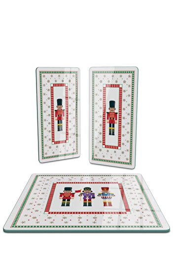Decovetro New Year's Nutcracker Patterned - Set of 3 Square Glass Presentation Serving Plate