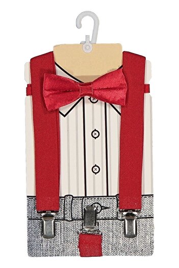 OREMEL Red Pant Strap and Bow Tie Set 1-7 Years Old