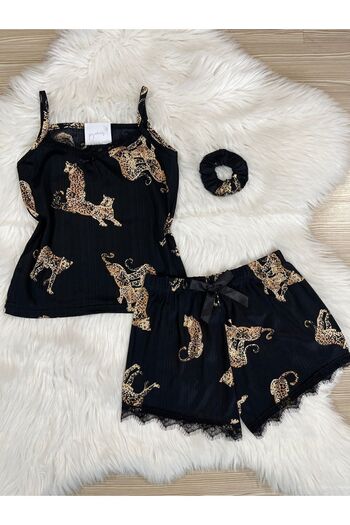 Pijamacs Set pijama negru cu model Pegasus cu pantaloni scurți