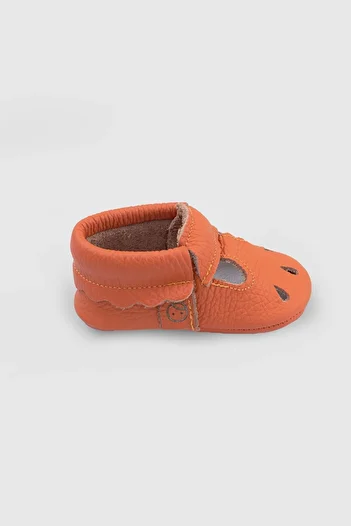 Little Gusto Orange Leather Baby Booties - Ankle Design