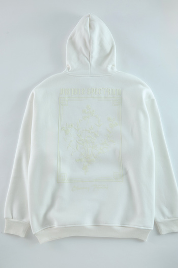 Trendyol Collection Fleecová oversize mikina s ecru květinovým potiskem s kapucí – TMNAW24sw00100